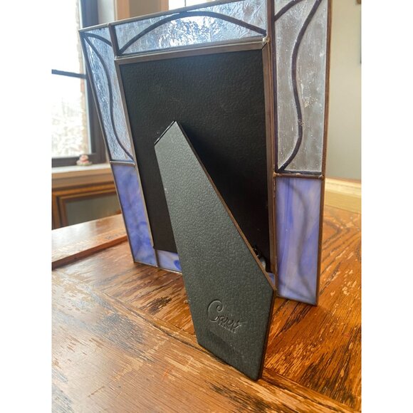 Vintage Carr Stained Glass Photo Frame With Blue & Clear Panels 8x10 Inches Silv - Picture 6 of 6